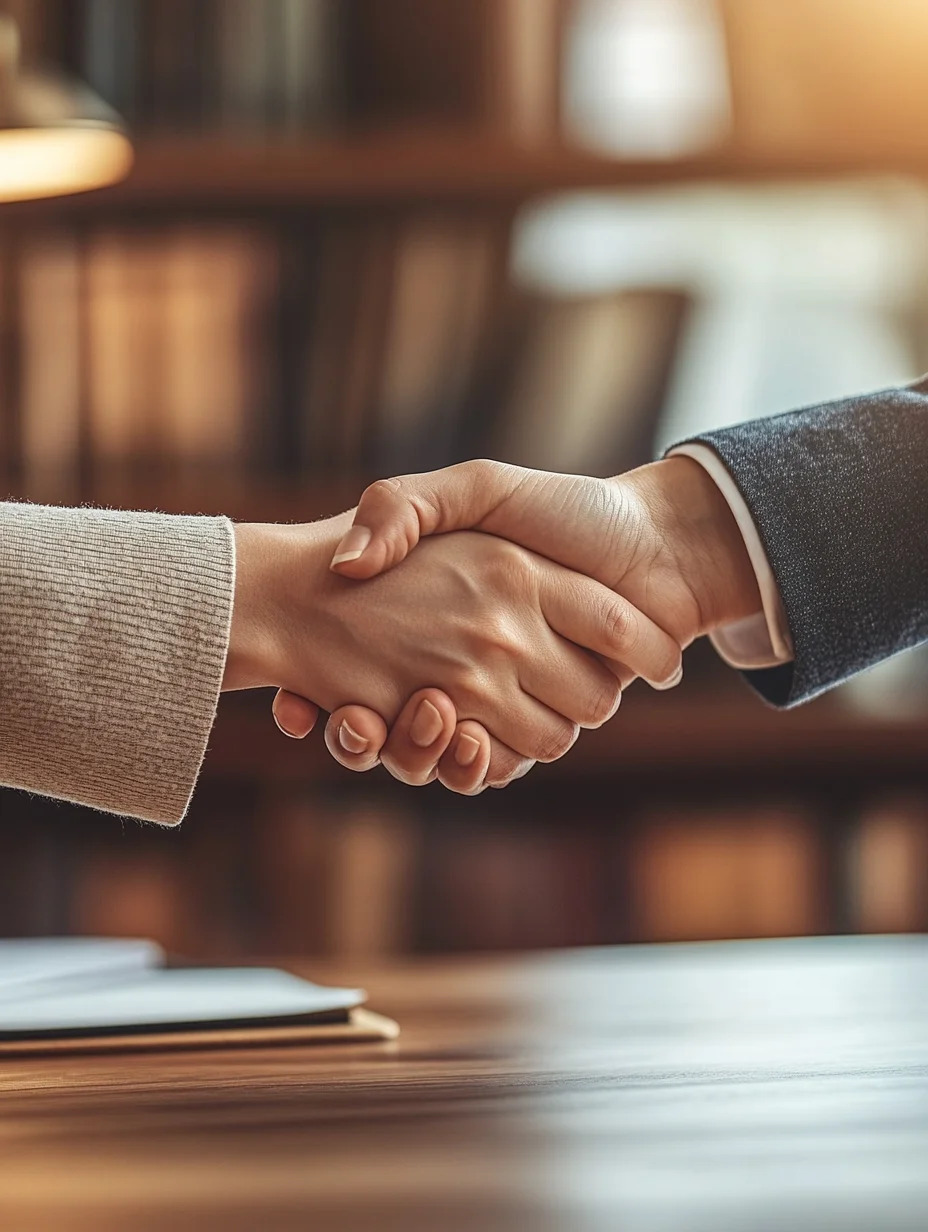 American financial professional shaking hands after approving iou loans application