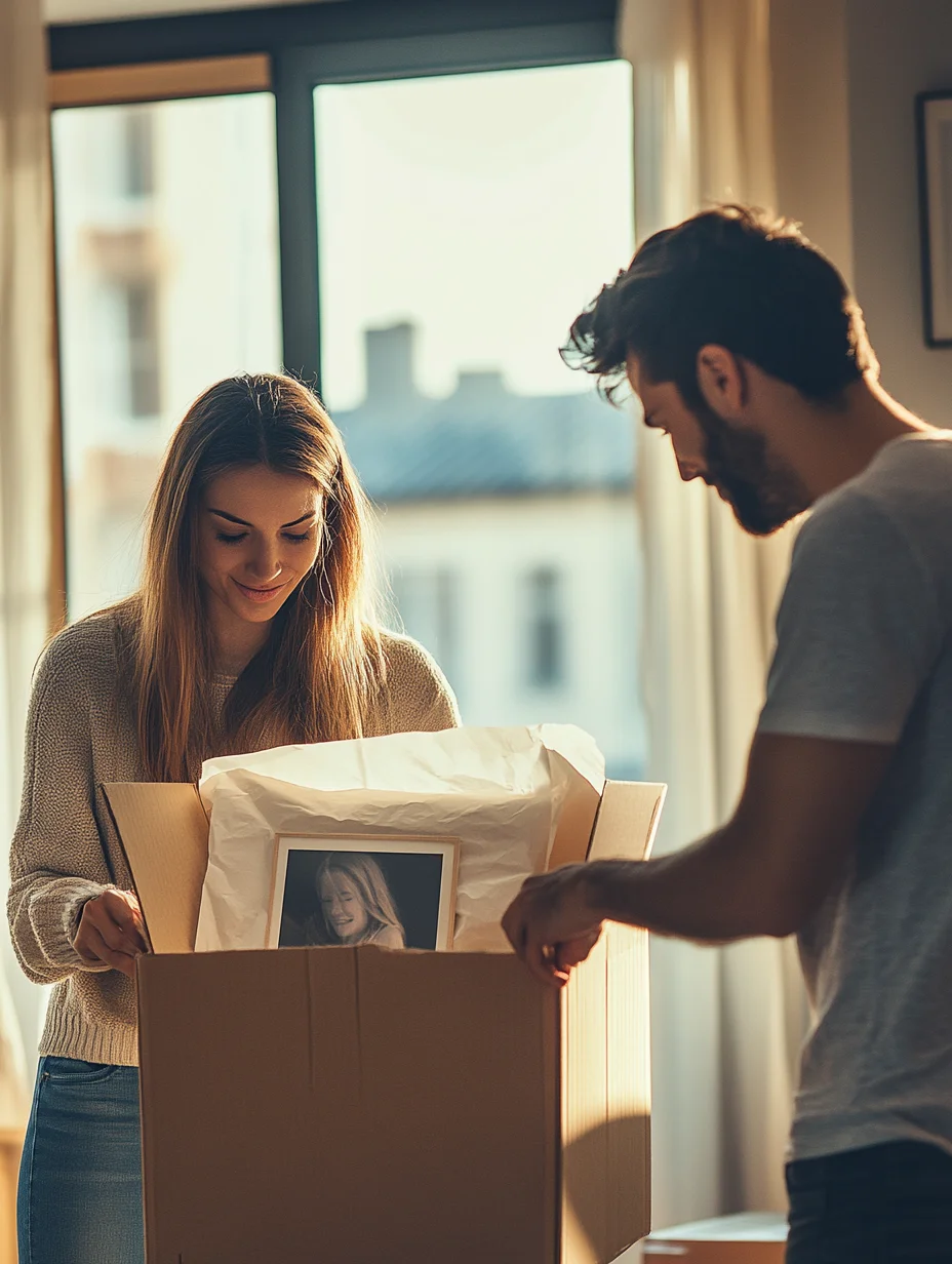 American couple unpacking after using iou moving loan for relocation